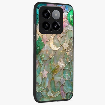 Stained Sunrise Glow Glass Case upright view showcasing colorful sunrise artwork with warm morning theme.