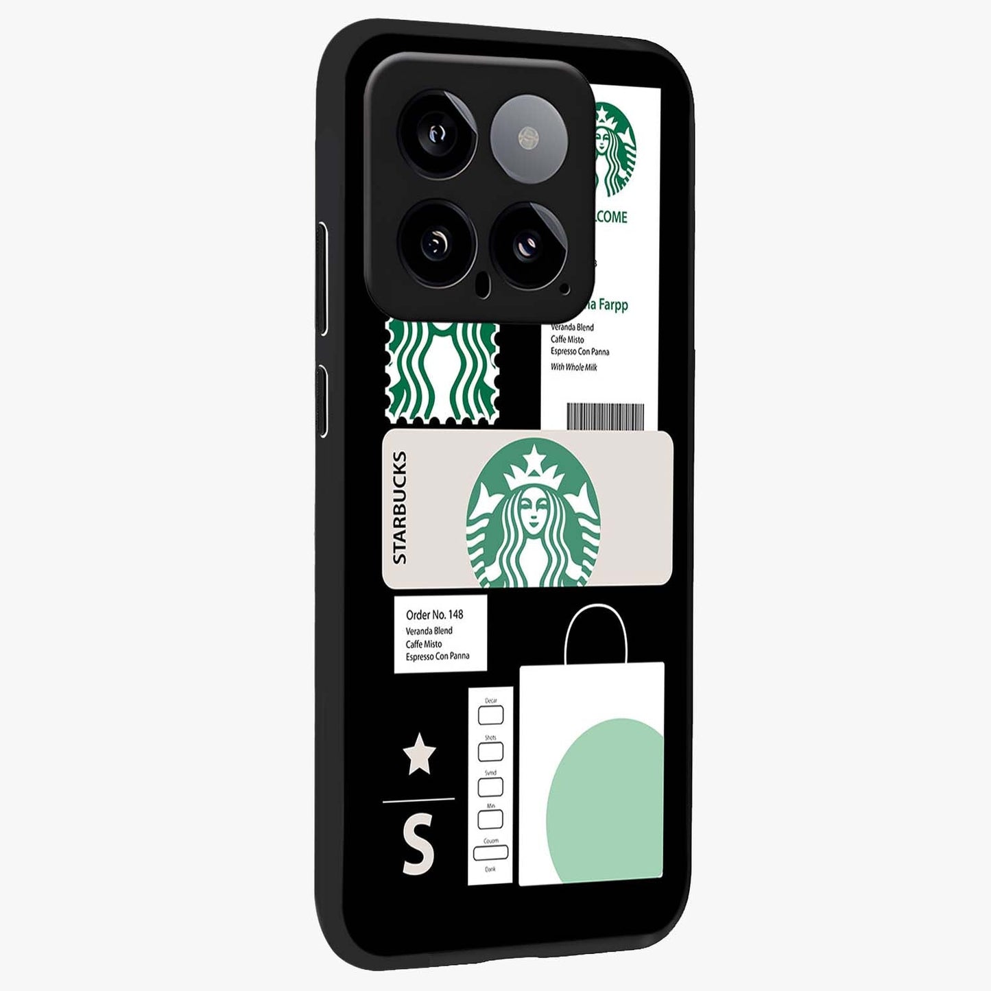Starbucks Mocha Glass Case upright view showcasing trendy coffee inspired artwork with modern lifestyle theme.