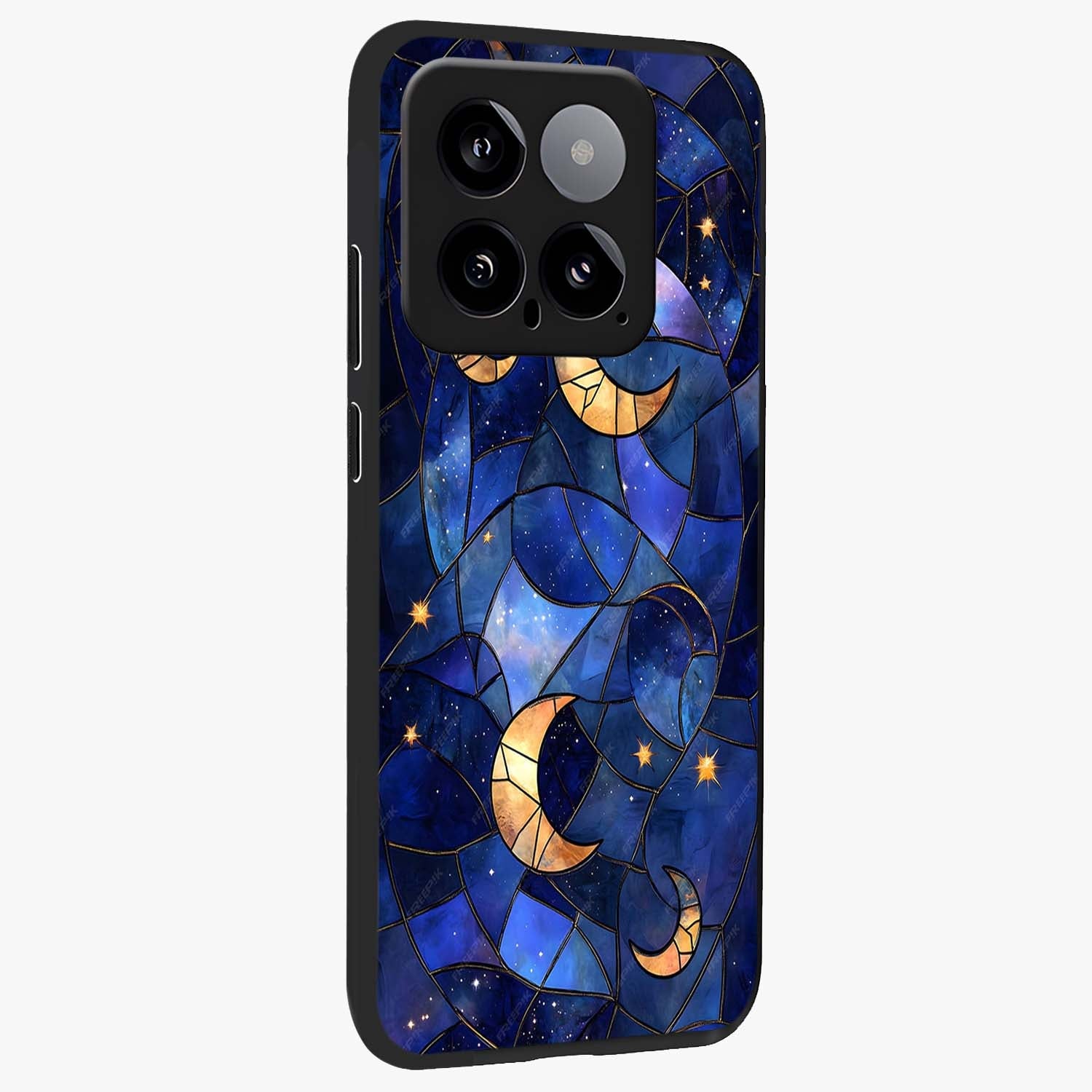 Starlit Sky Tapestry Glass Case upright view showcasing elegant starry sky artwork with cosmic decorative theme.