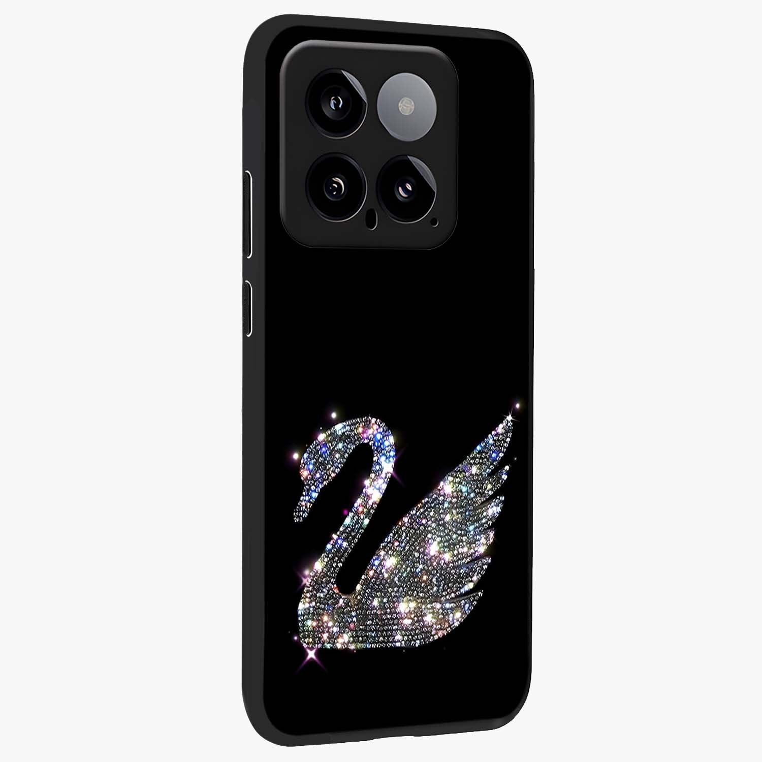 Starlit Swan Grace Glass Case upright view showcasing beautiful swan artwork with peaceful night themed design.