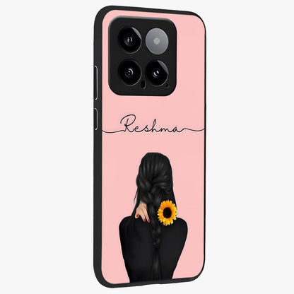 Sunflower Braid Beauty With Custom Name Glass Case upright view showcasing bright sunflower artwork with personalized floral aesthetic.