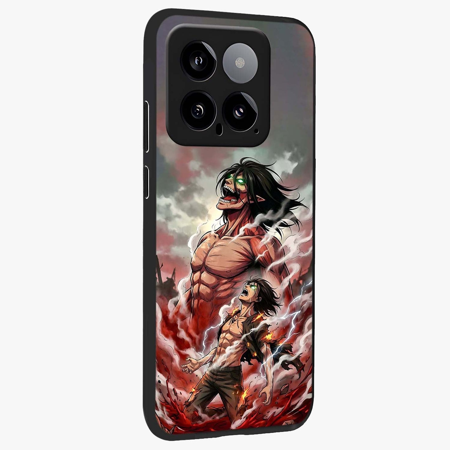 Titan Awakening Fury Glass Case upright view showcasing intense titan artwork with epic fantasy theme.