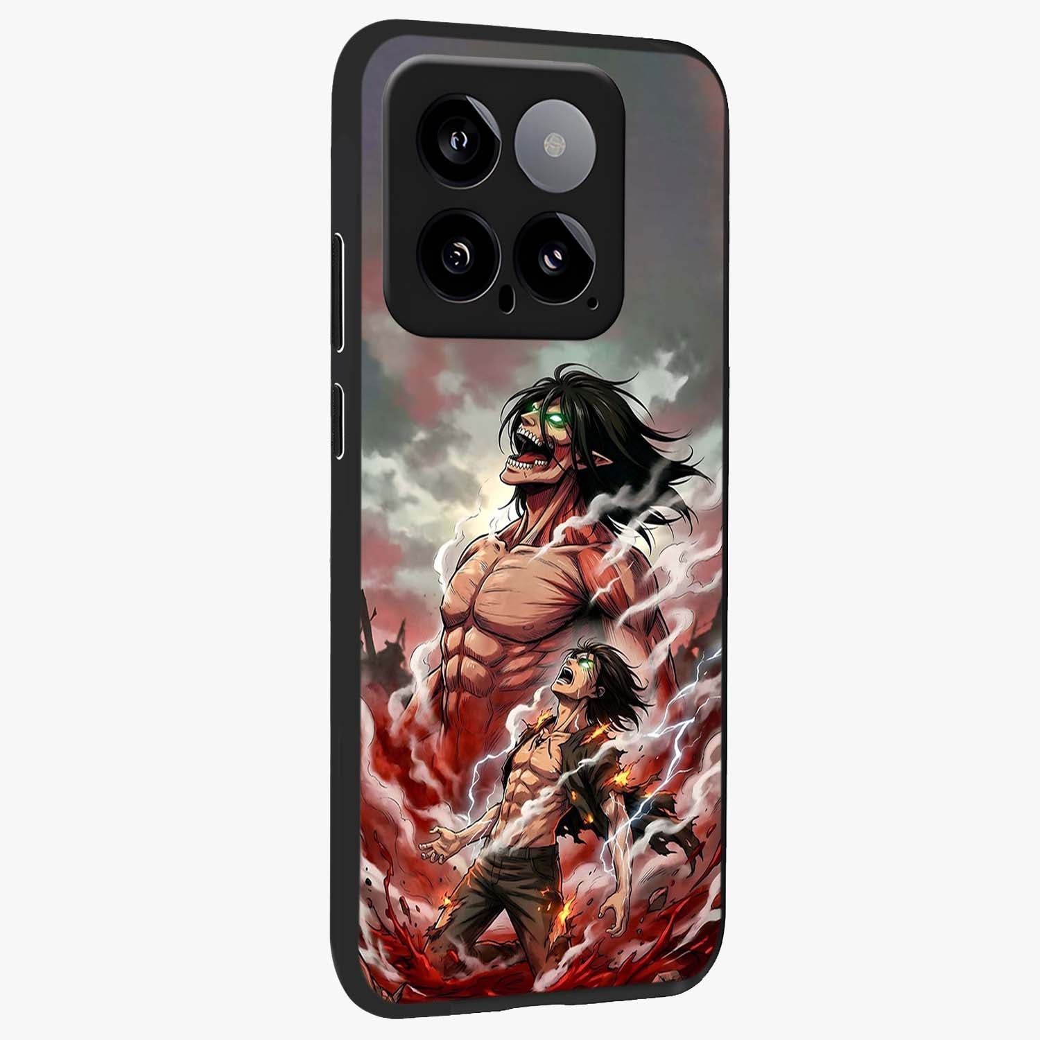 Titan Awakening Fury Glass Case upright view showcasing intense titan artwork with epic fantasy theme.