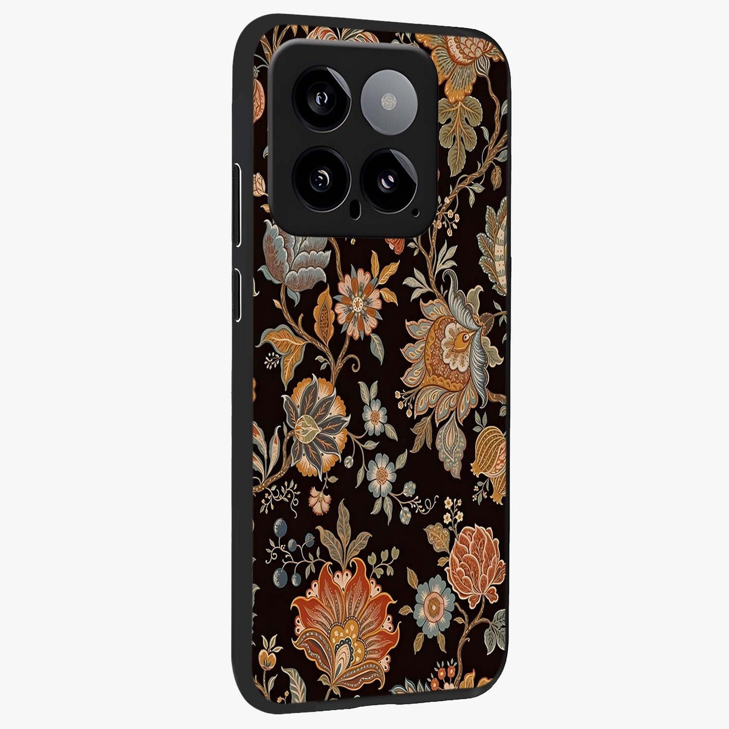 Vintage Floral Dream Glass Case upright view showcasing delicate floral artwork with timeless vintage theme.