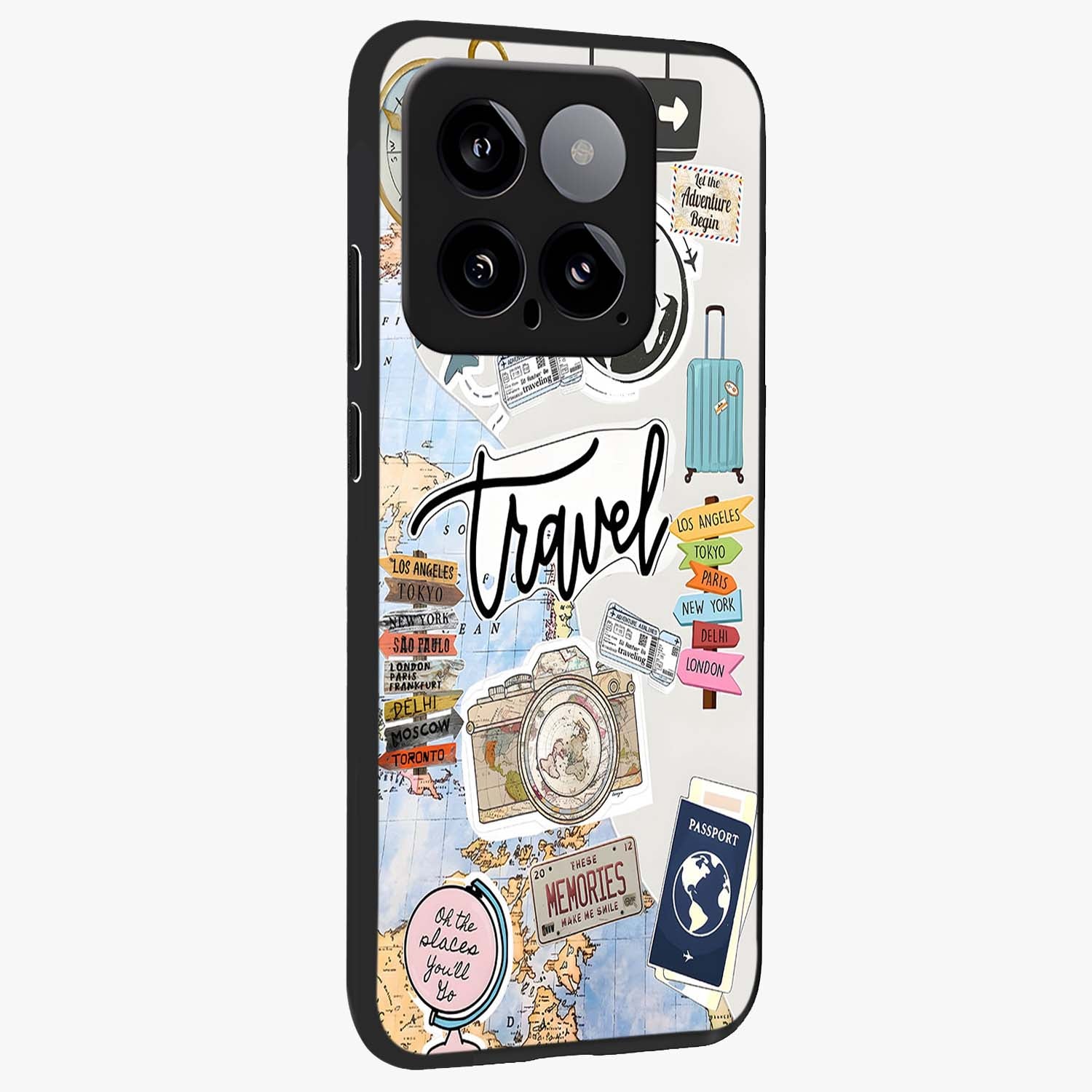 Wanderlust Journal Glass Case upright view showcasing wanderlust inspired artwork with creative exploration theme.