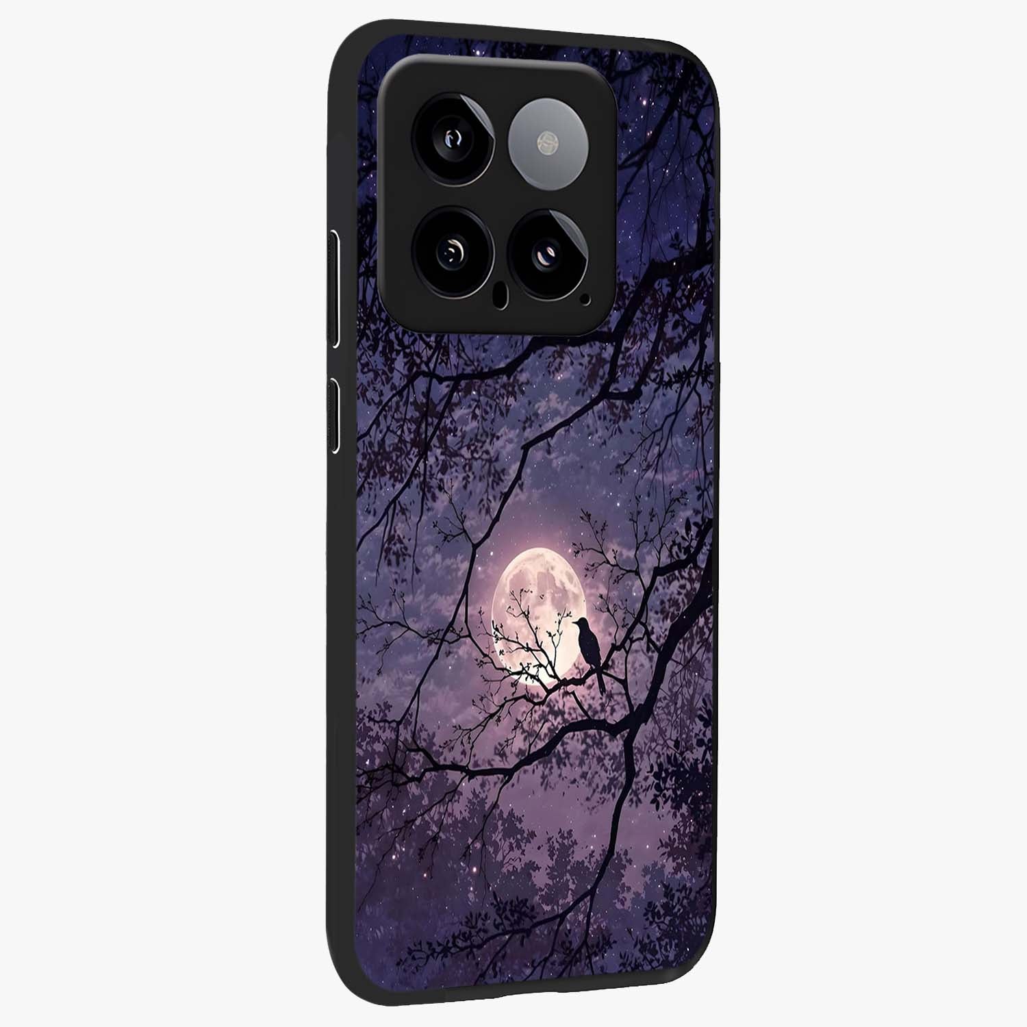 Whispering Moon Silence Glass Case upright view showcasing peaceful moon artwork with tranquil celestial theme.