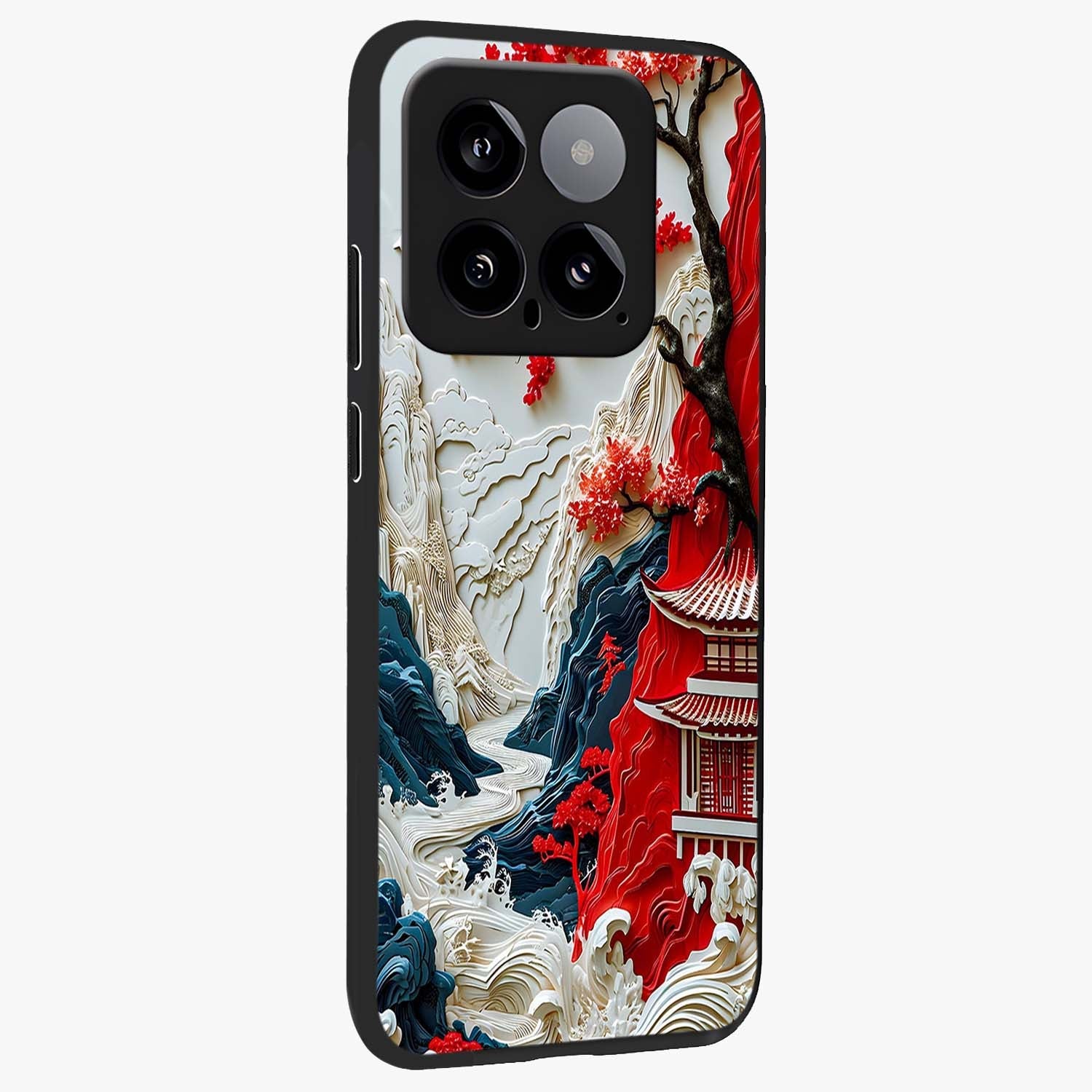 Whispers Of Sakura Waves Glass Case upright view showcasing delicate cherry blossom artwork with elegant nature theme.