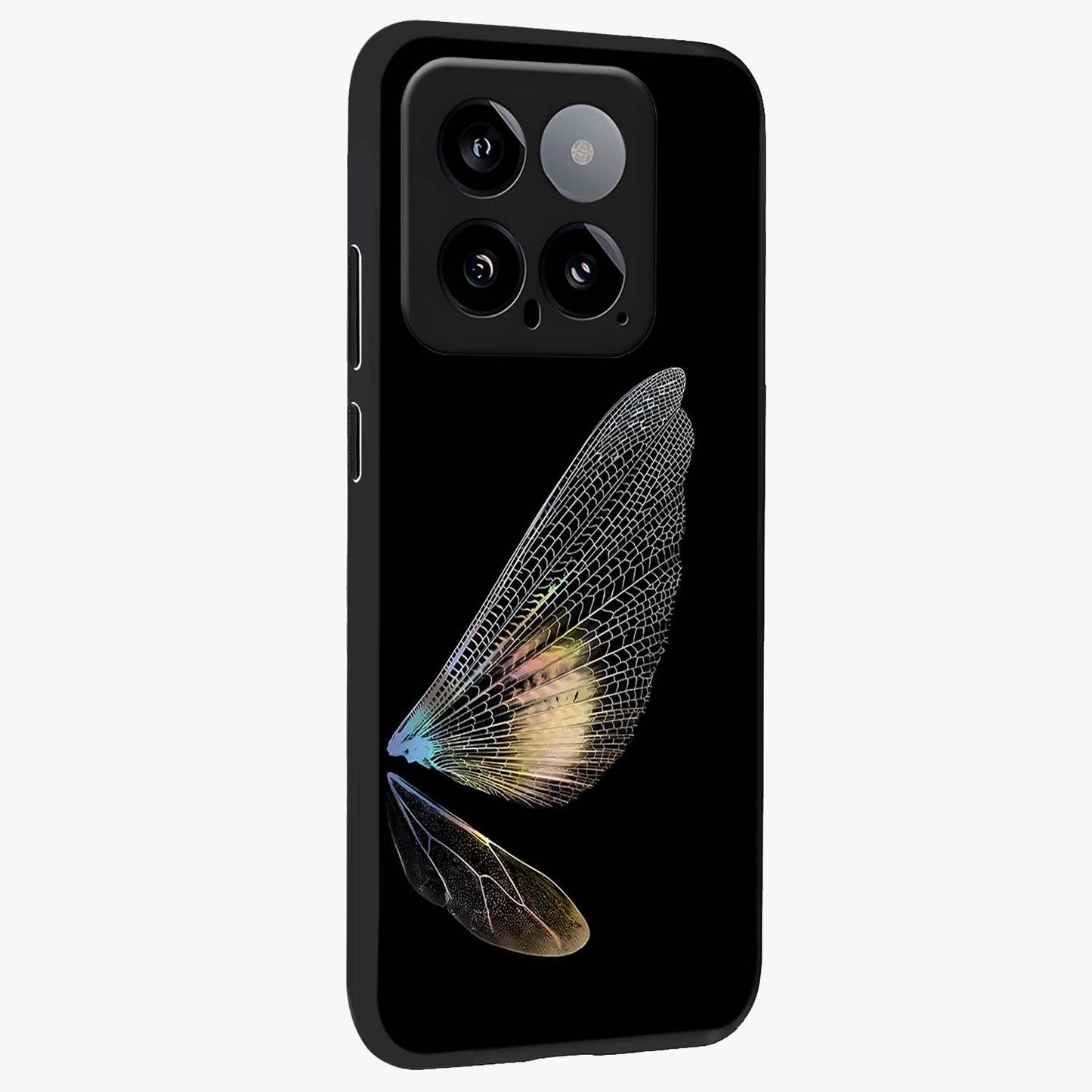 Whispers Of Wings Glass Case upright view showcasing elegant wing artwork with light airy theme.