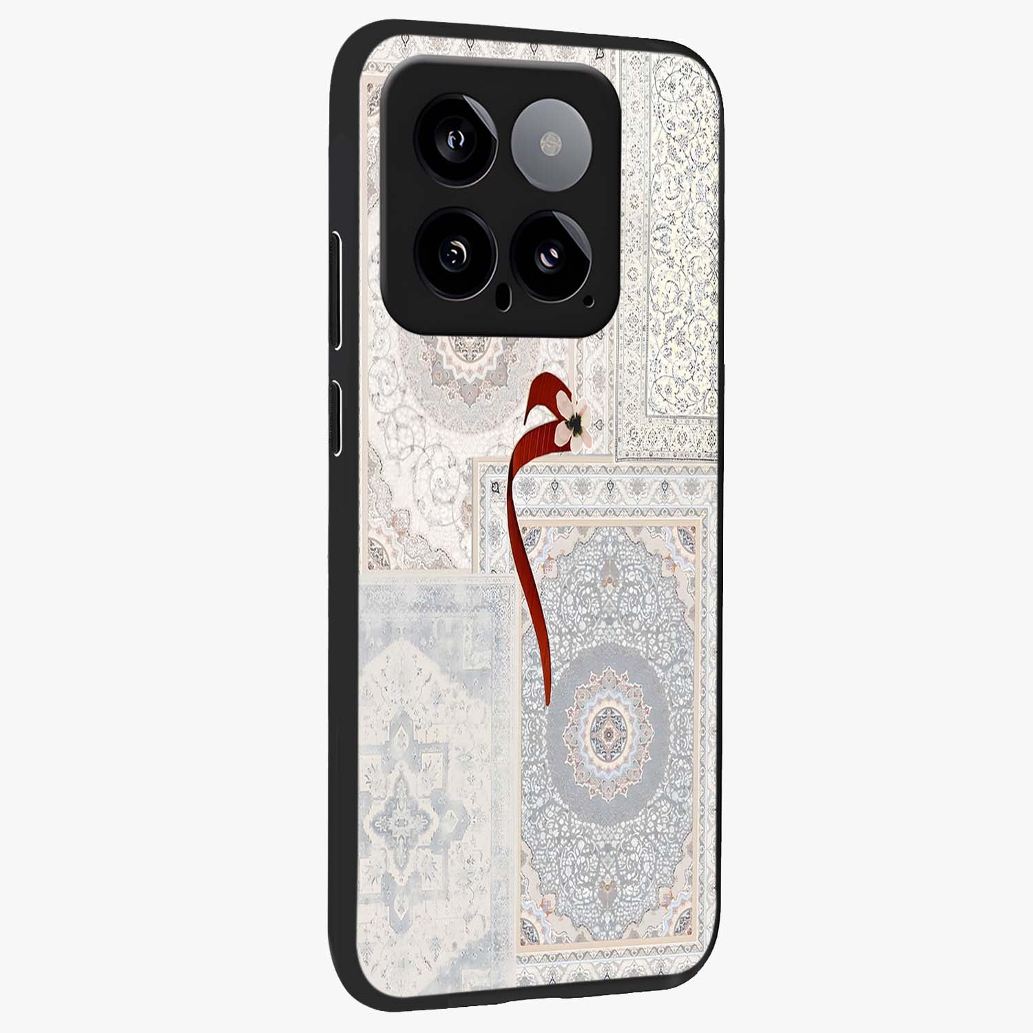 White Aesthetic Bow Glass Case upright view showcasing delicate ribbon bow artwork with cute minimalist theme.