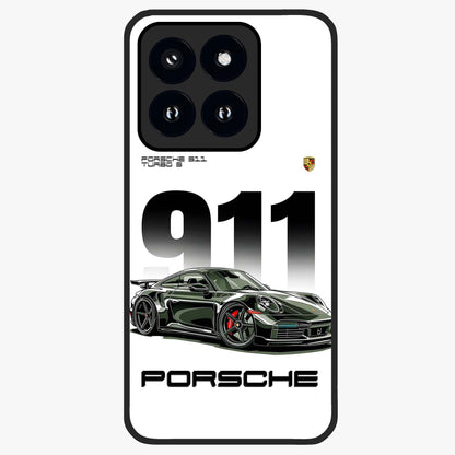911 Turbo Dominance Glass Case showing clean flat back view with bold 911 sports car artwork and glossy glass finish.