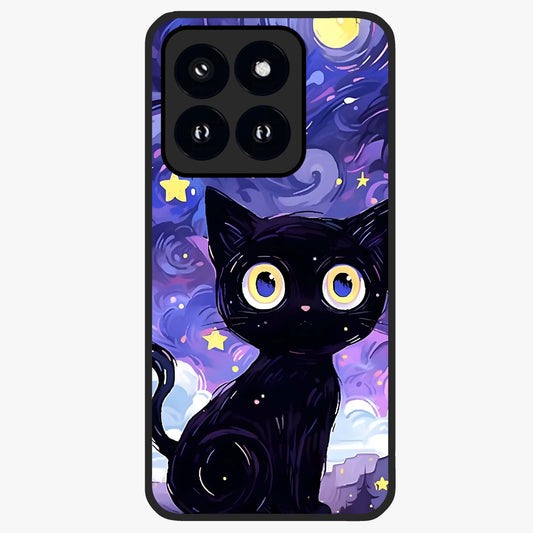 Abstract Cat Art Glass Case showing flat back view with artistic cat illustration and glossy glass finish.