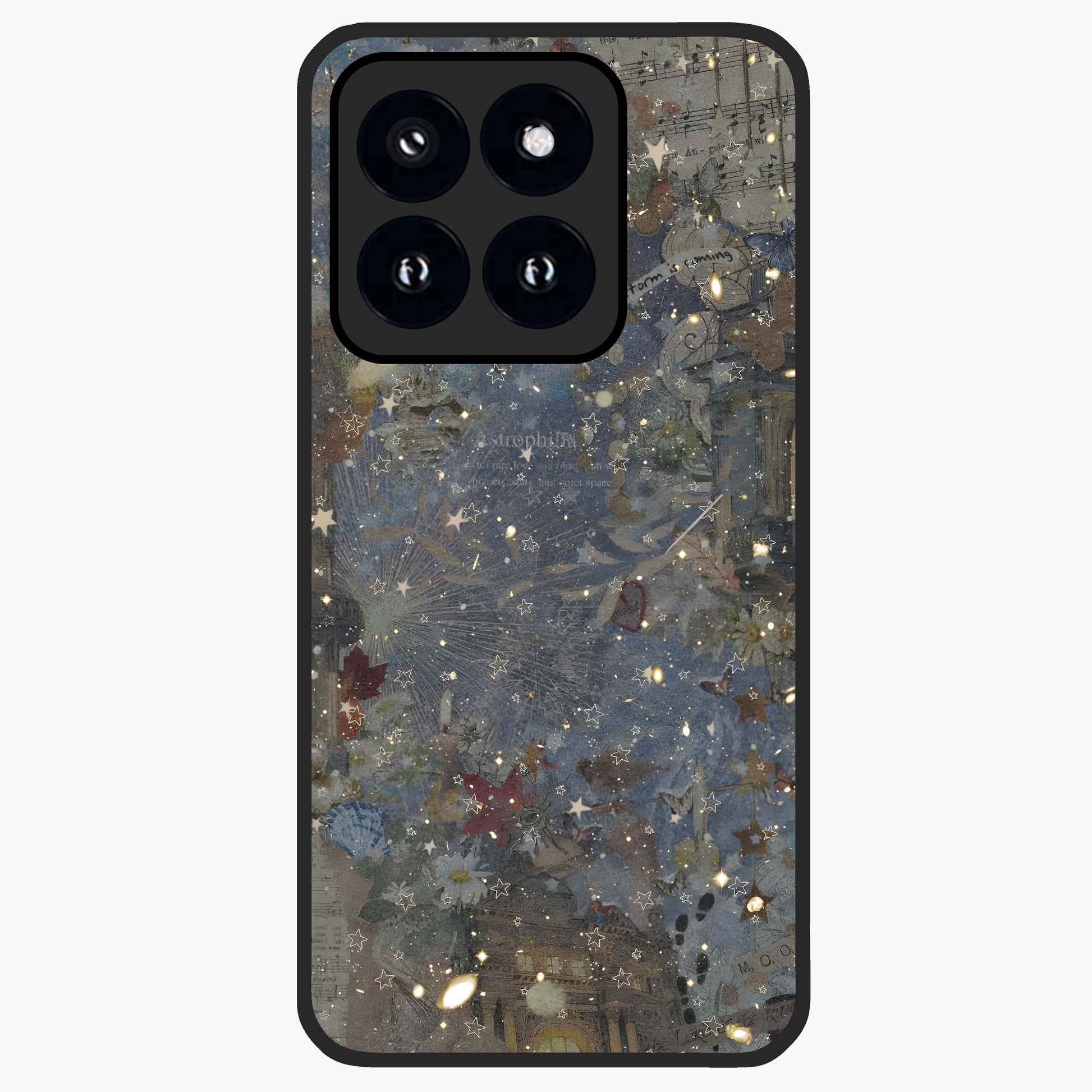 Aesthetic Astrolophia Glass Case showing flat back view with dreamy aesthetic design and glossy glass finish.