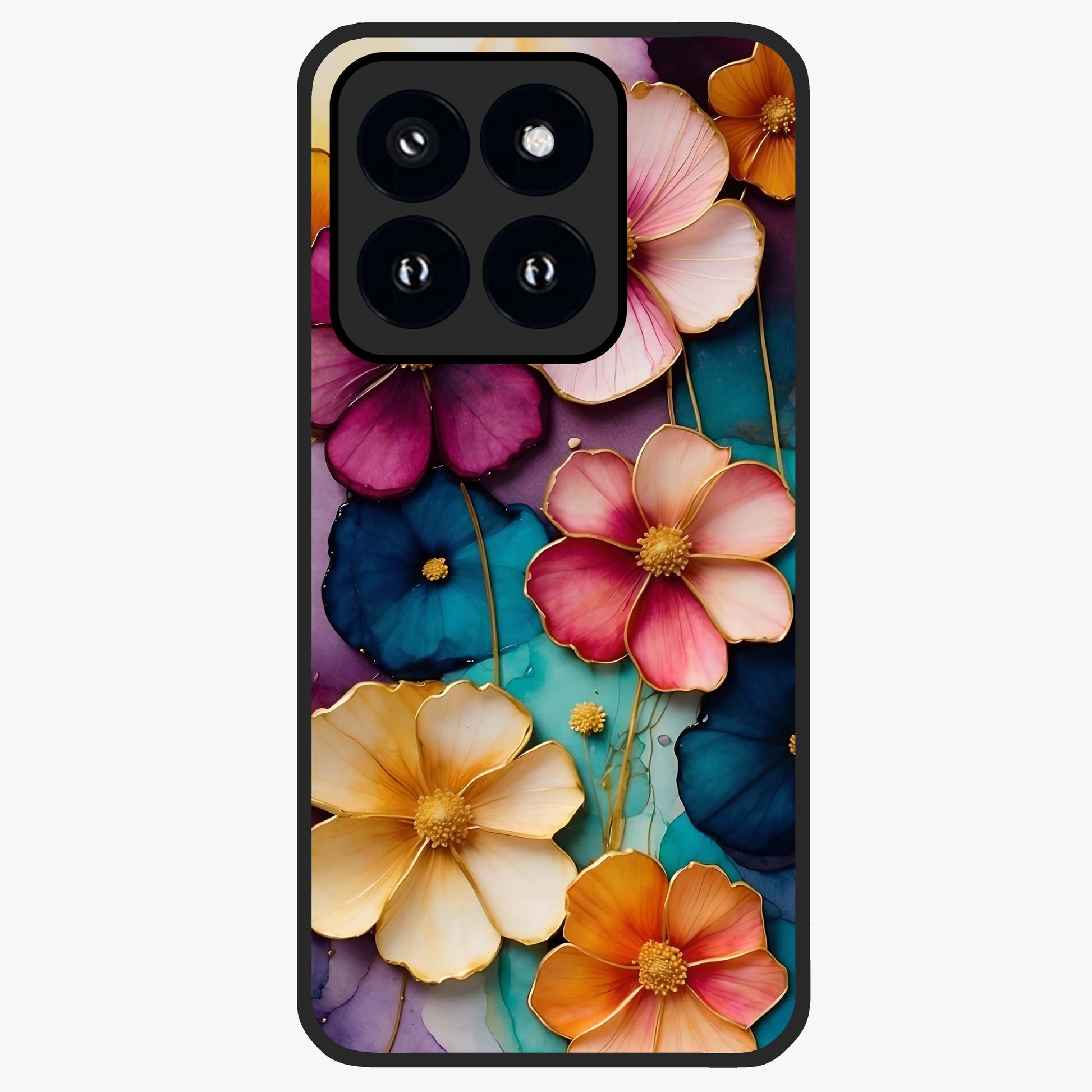 Artlyn Grace Flower Pattern Glass Case showing flat back view with elegant floral pattern artwork and glossy glass finish.