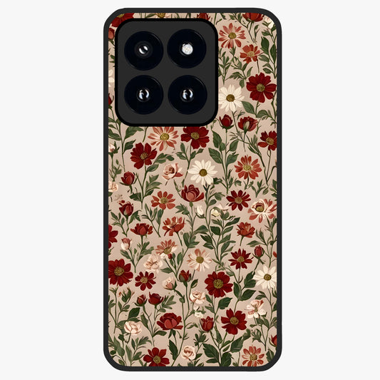Biege Flower With Leaf Glass Case showing flat back view with soft beige floral artwork and glossy glass finish.