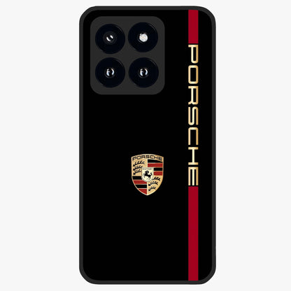 Black Minimal Porsche Glass Case showing flat back view with sleek minimal sports car artwork and glossy glass finish.