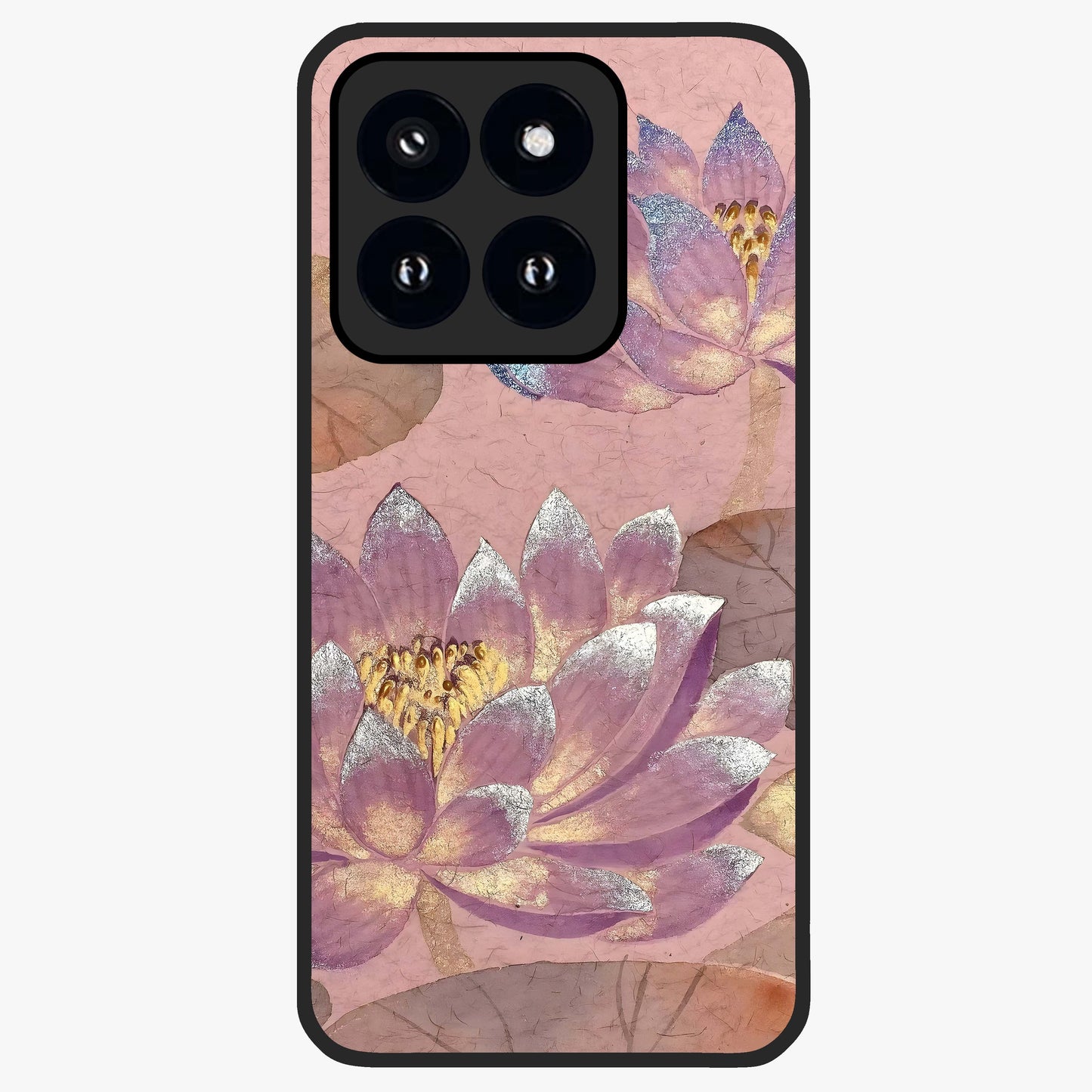 Blossom Mist Lotus Glass Case showing flat back view with serene lotus blossom artwork and glossy glass finish.