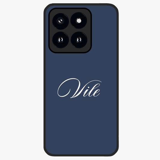 Blue Background Personalized Custom Name Glass Case showing flat back view with minimal blue background and custom name design.