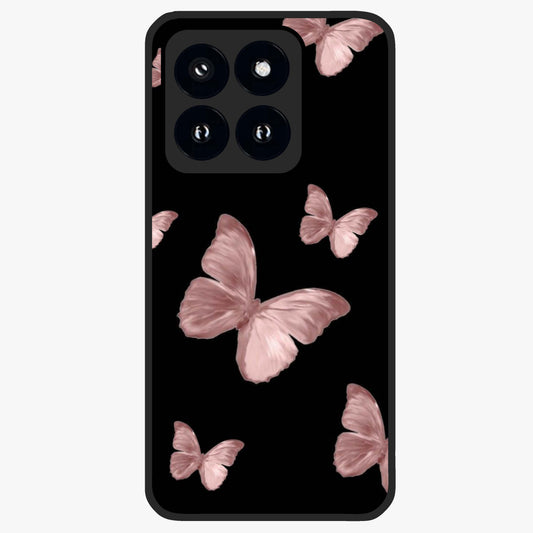 Butterfly Pattern Glass Case showing flat back view with elegant butterfly pattern artwork and glossy glass finish.