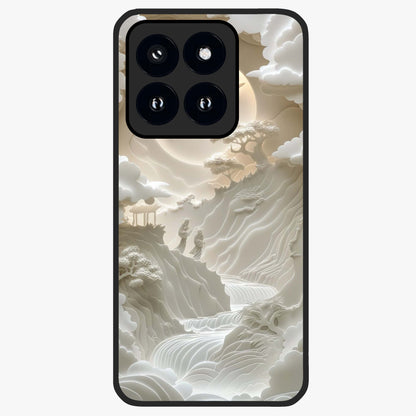 Celestial Origami Glass Case showing flat back view with artistic origami inspired celestial artwork and glossy glass finish.