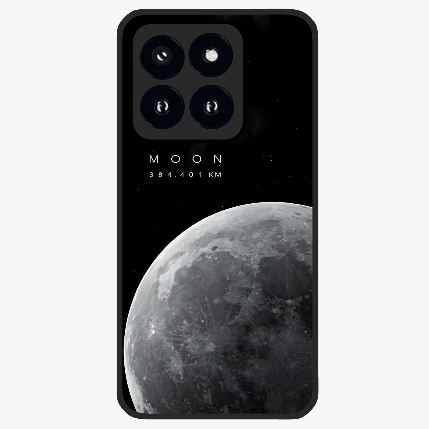 Cosmic Moon Glow Glass Case showing flat back view with glowing moon artwork and glossy glass finish.