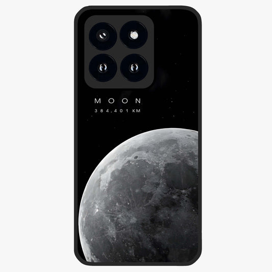 Cosmic Moon Glow Glass Case showing flat back view with glowing moon artwork and glossy glass finish.