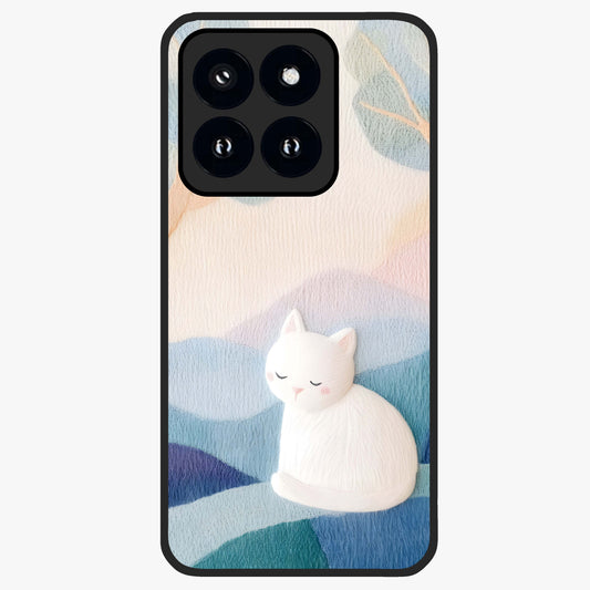 Cotton Dream Cat Glass Case showing flat back view with soft dreamy cat artwork and glossy glass finish.