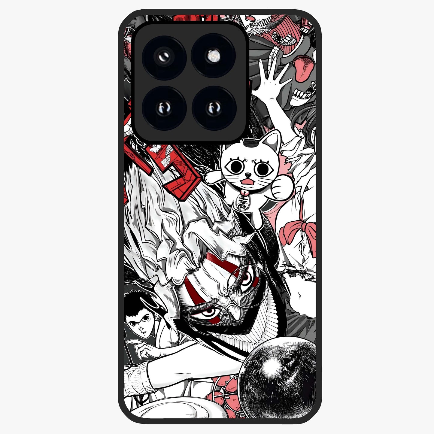 Crimson Chaos Panel Glass Case showing flat back view with bold crimson abstract artwork and glossy glass finish.