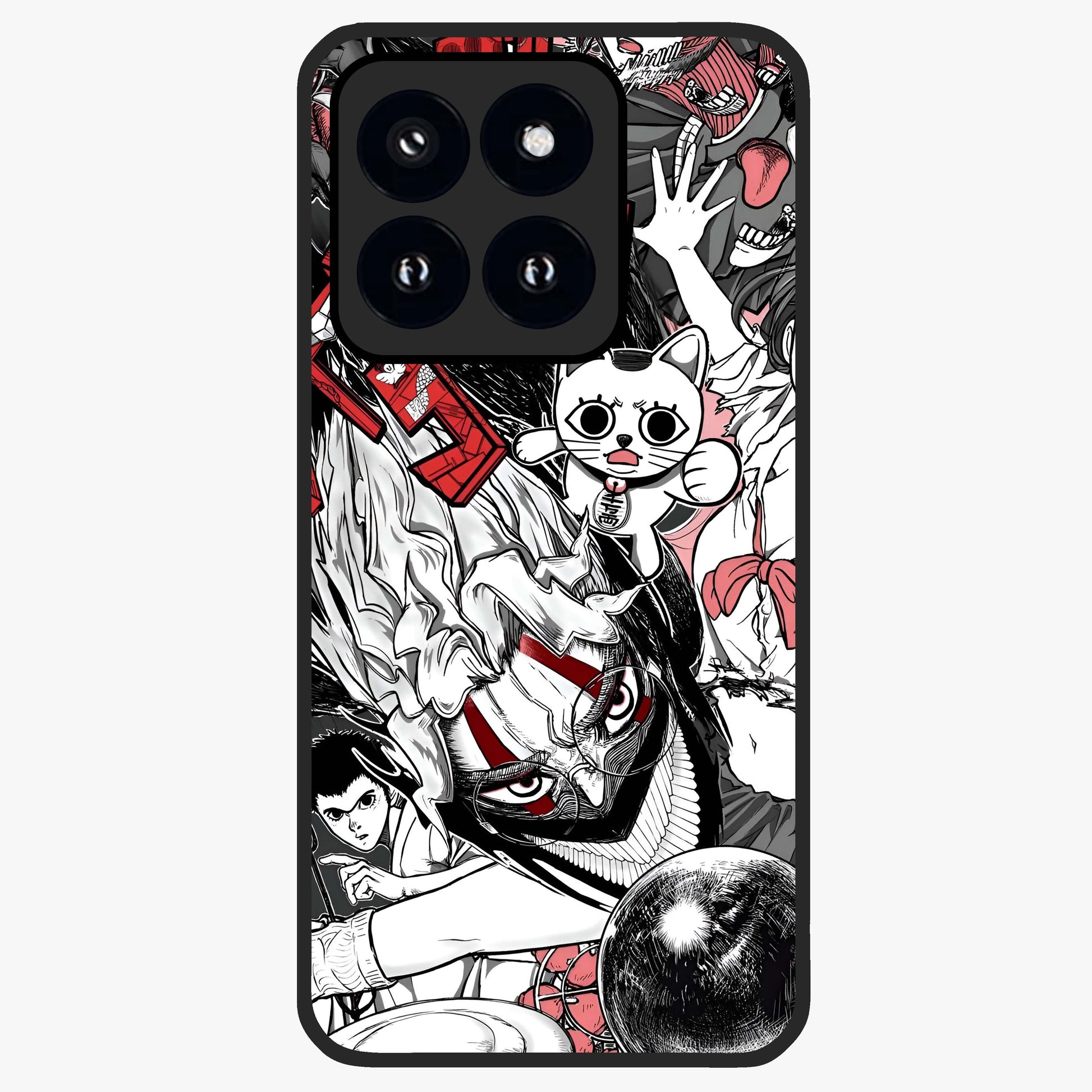 Crimson Chaos Panel Glass Case showing flat back view with bold crimson abstract artwork and glossy glass finish.