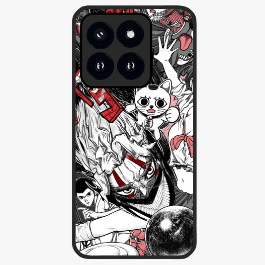 Crimson Chaos Panel Glass Case showing flat back view with bold crimson abstract artwork and glossy glass finish.