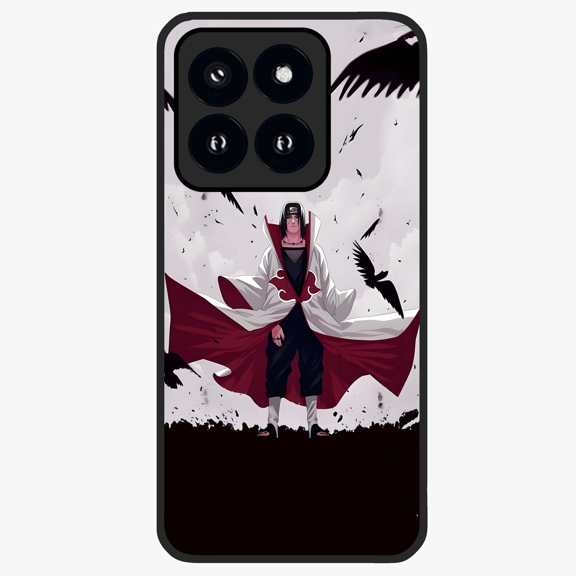 Crimson Crow Ascension Glass Case showing flat back view with mystical crow artwork and glossy glass finish.