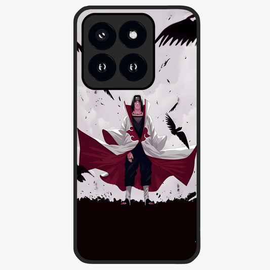 Crimson Crow Ascension Glass Case showing flat back view with mystical crow artwork and glossy glass finish.