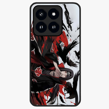 Crimson Crow Illusion Glass Case showing flat back view with artistic crow illusion artwork and glossy glass finish.