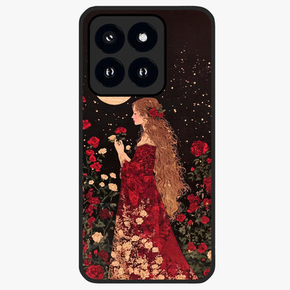 Crimson Dreams Glass Case showing flat back view with dreamy crimson artwork and glossy glass finish.
