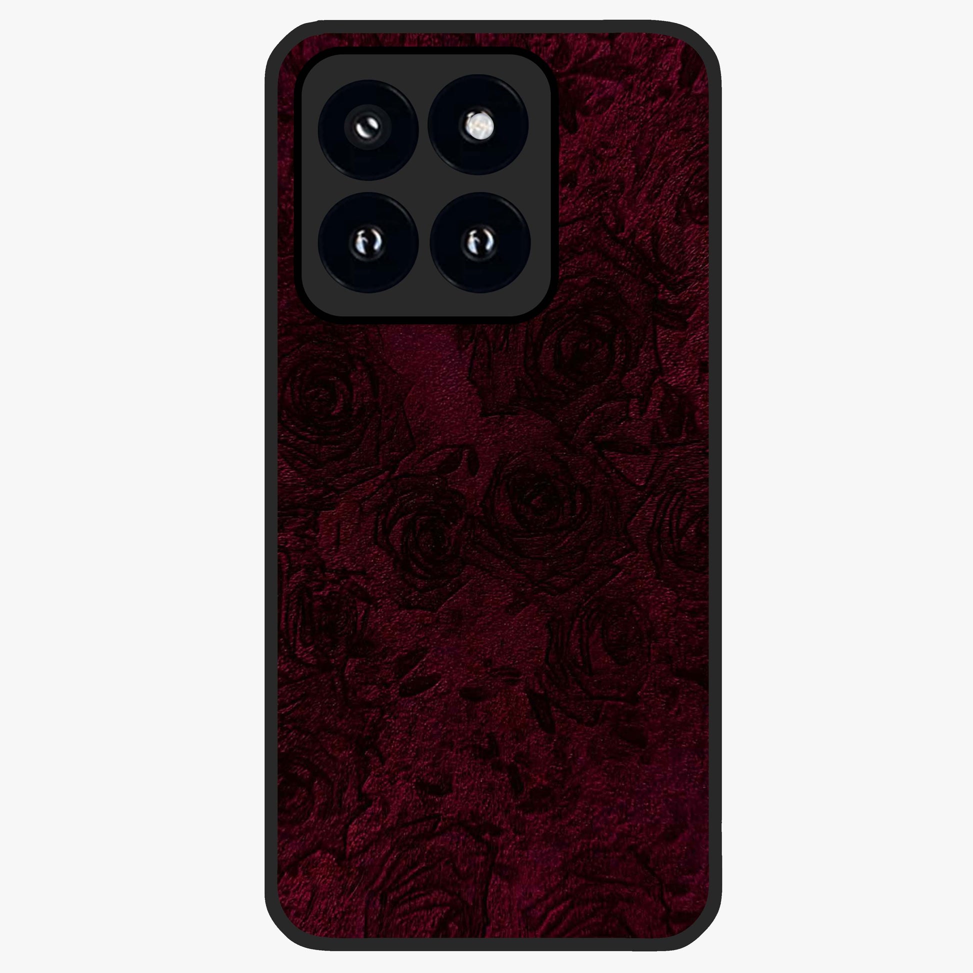 Crimson Fade Flow Glass Case showing flat back view with flowing crimson gradient artwork and glossy glass finish.