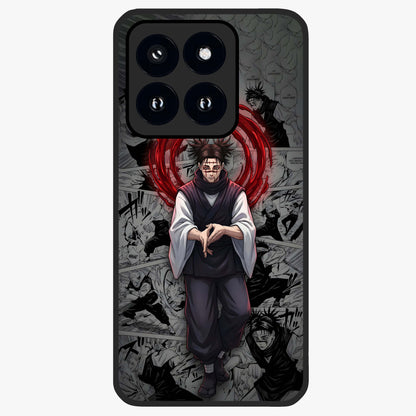 Cursed Ritual Ascension Glass Case showing flat back view with dark ritual themed artwork and glossy glass finish.