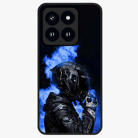 Cyber Sentinel Protocol Glass Case showing flat back view with futuristic cyber themed artwork and glossy glass finish.