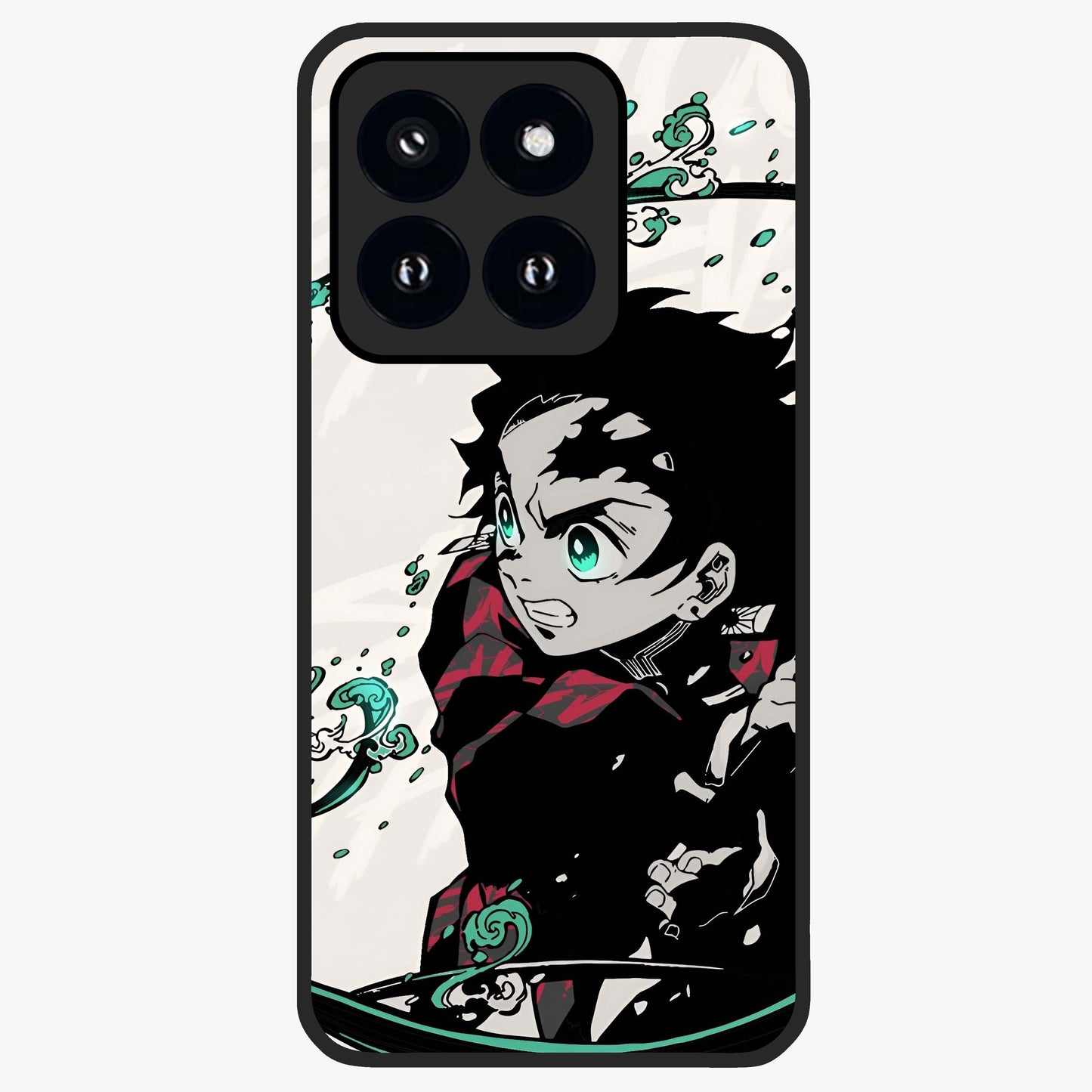 Demon Slayer Glass Case showing flat back view with bold anime inspired artwork and glossy glass finish.