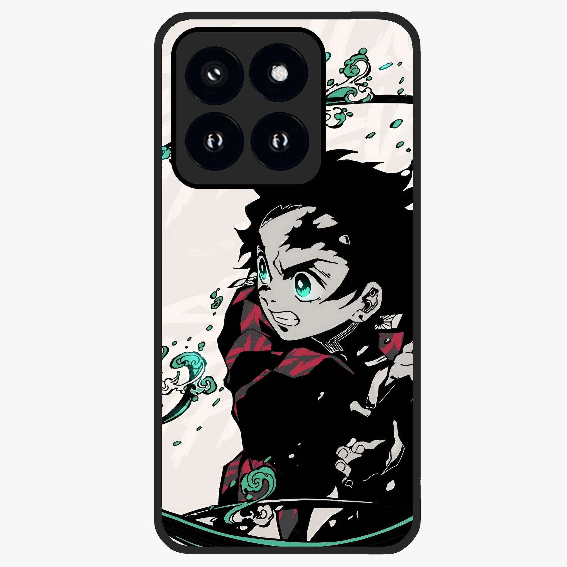 Demon Slayer Glass Case showing flat back view with bold anime inspired artwork and glossy glass finish.