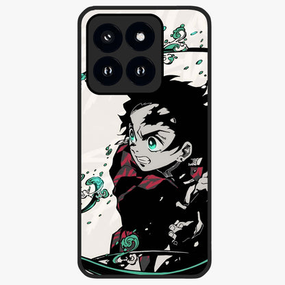 Demon Slayer Glass Case showing flat back view with bold anime inspired artwork and glossy glass finish.