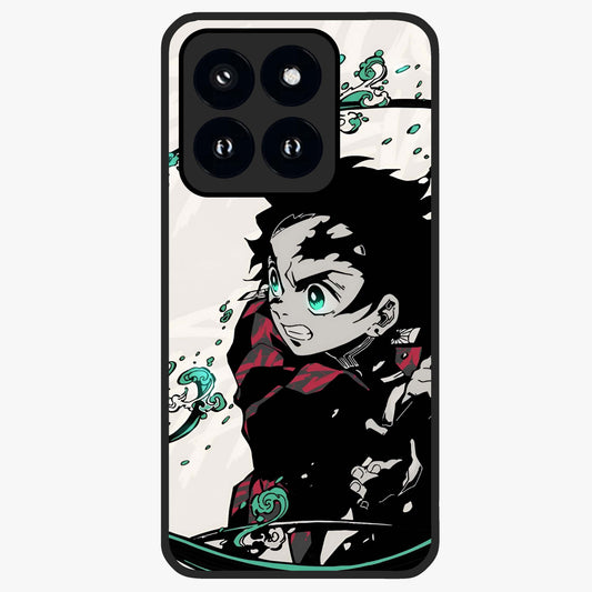 Demon Slayer Glass Case showing flat back view with bold anime inspired artwork and glossy glass finish.