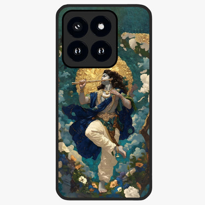 Divine Krishna Art Glass Case showing flat back view with Lord Krishna artwork and glossy glass finish.
