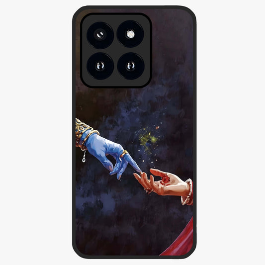 Divine Touch Eternal Glass Case showing flat back view with spiritual themed artwork and glossy glass finish.