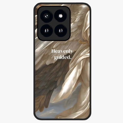 Divine Winged Grace Glass Case showing flat back view with elegant wing inspired artwork and glossy glass finish.