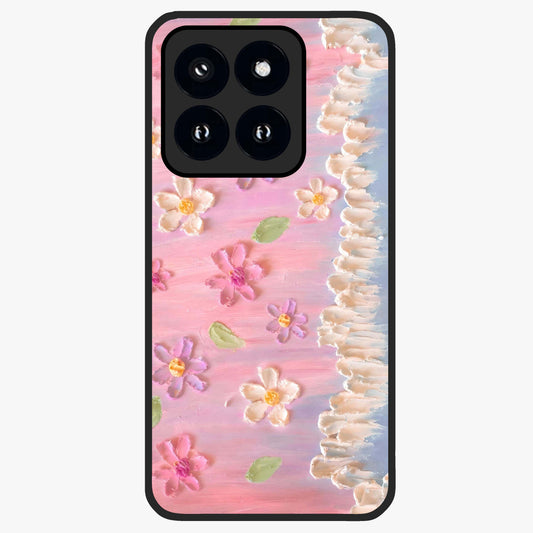 Dreamy Painted Garden Glass Case showing flat back view with artistic painted floral garden artwork and glossy glass finish.