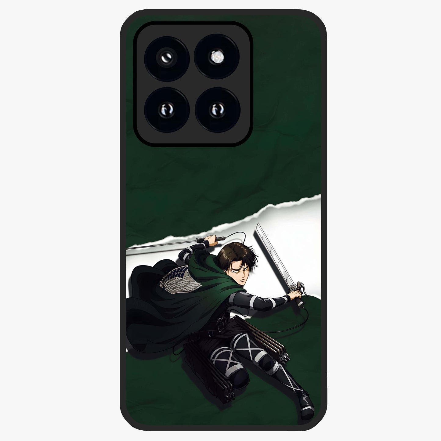 Emerald War Vanguard Glass Case showing flat back view with powerful warrior themed artwork and glossy glass finish.