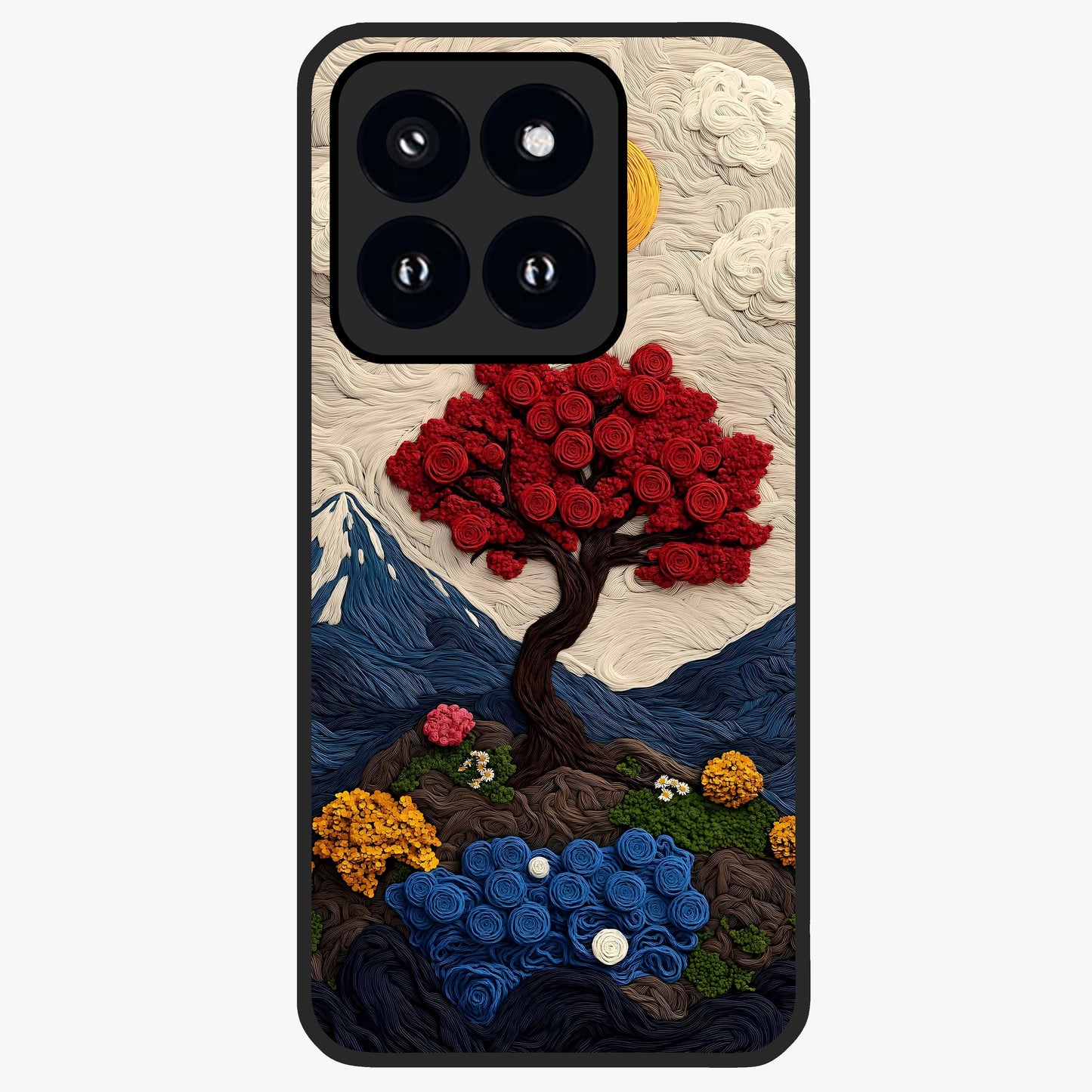 Eternal Nature Tapestry Glass Case showing flat back view with intricate nature tapestry artwork and glossy glass finish.