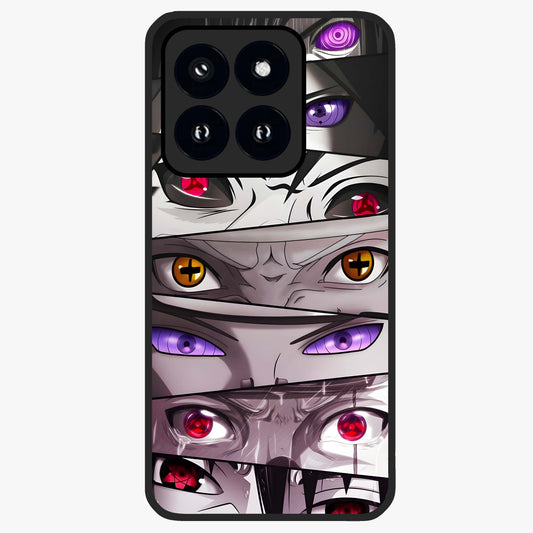 Eyes of Destiny Glass Case showing flat back view with striking eye themed artwork and glossy glass finish.