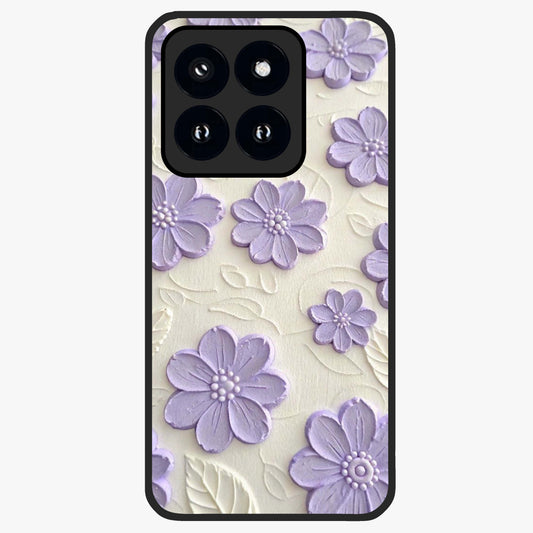 Floral Wall Art With Purple Flowers Glass Case showing flat back view with purple flower artwork and glossy glass finish.