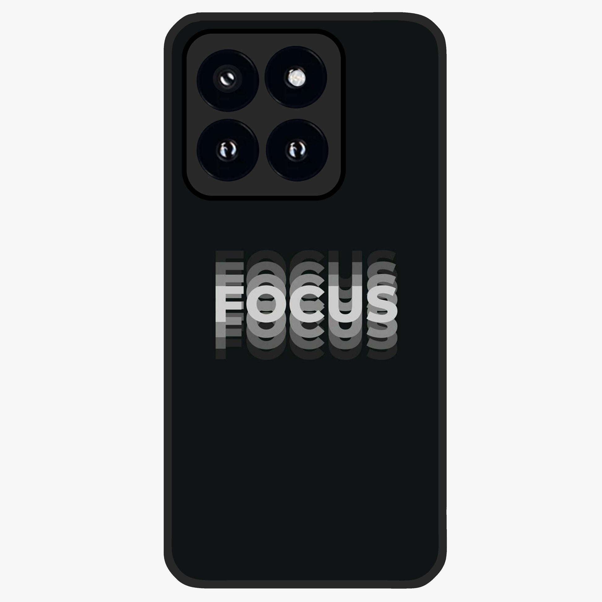 Focus Mode On Glass Case showing flat back view with bold motivational typography design and glossy glass finish.