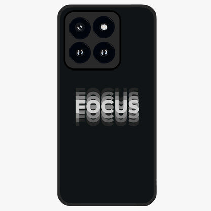 Focus Mode On Glass Case showing flat back view with bold motivational typography design and glossy glass finish.